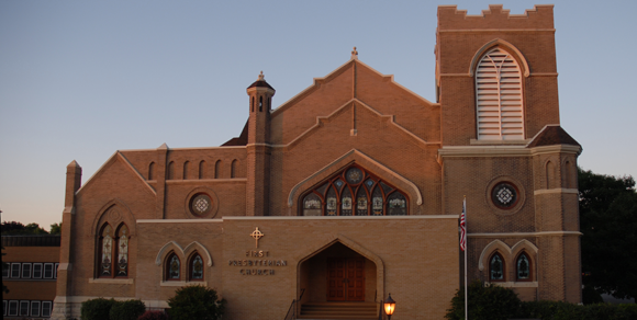 First Presbyterian Church at dusk